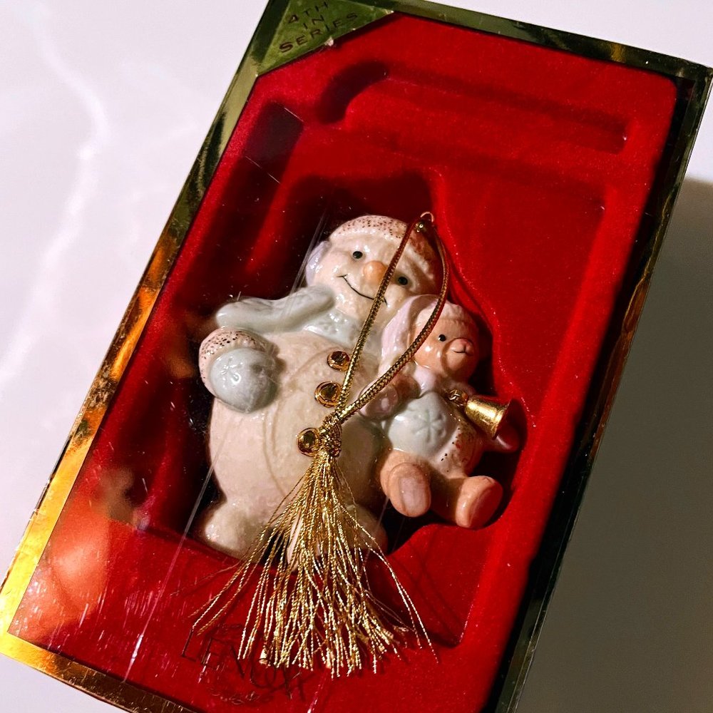 Collectible Holiday Ornament  "Snowman hugging Teddy" by Lenox